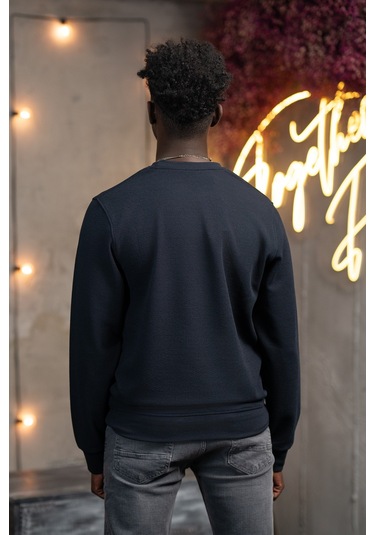 Dorss Regular Fit Armürlü Bisiklet Yaka Likralı Mevsimlik Sweatshirt Lacivert