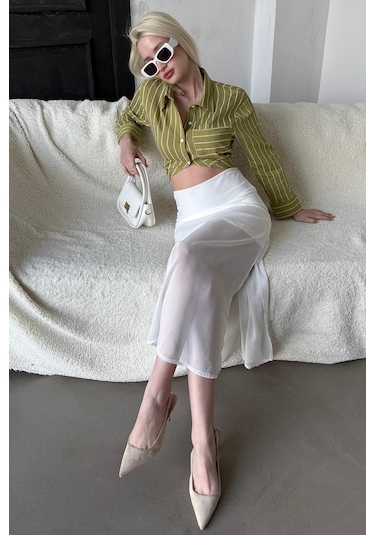 Madmext Madmext Beyaz Şifon Kadın Etek Mg2340 Beyaz