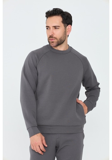 White Stone Koyu Gri Pamuklu Erkek Basic Sweatshirt K.grey