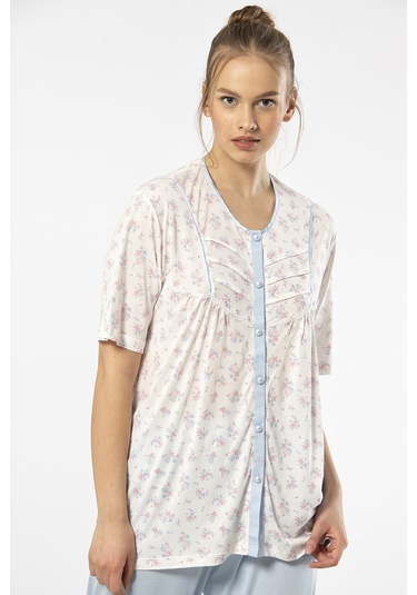 Türen 3370 Kadın Büyük Beden Kısa Kollu Pijama Takım-mavi Mavi