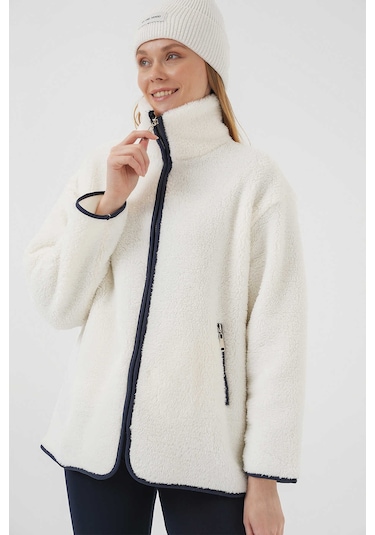 Gabria Fermuarlı Peluş Mont Ekru - Siyah