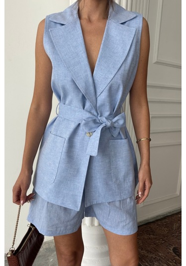 Sensuelle Keten Yelek - Şort Takım - Mavi Mavi