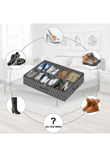 Yatak Altı Ayakkabı Organizeri Düz Fermuarlı Toz Geçirmez Nonwoven Kumaş 10 Bölmeli Yumuşak Bölme Yatak Altı Ayakkabı Kutusu Spor Ayakkabılar İçin - Siyah Diğer