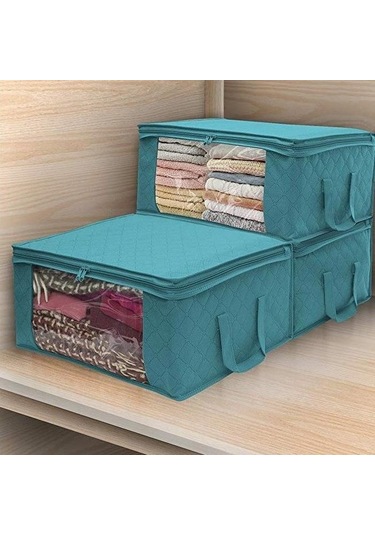 Mavi 3 Adet Katlanabilir Ev Depolama Organizatör Çanta Taşınabilir Saklama Torbaları Anti-toz Gardırop Giysi Saklama Kutusu Mavi