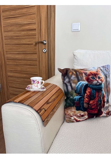 Koltuk Kenarı Katlanabilir Yan Sehpa Portatif Ahşap Tepsi - 30x40 Cm Ahşap