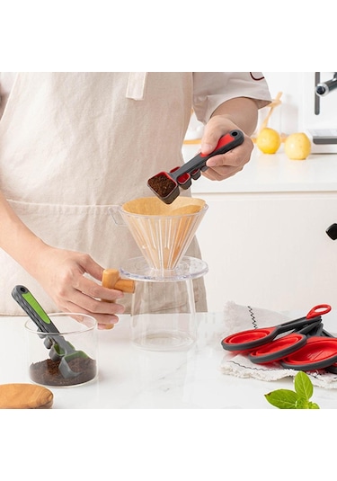 Yeşil Silikon Ölçüm Kabı Ve Kaşık Seti Katlanabilir Pişirme Ölçüm Aracı Kaşık Pişirme İçin Mutfak El Sanatları Yapımı Kahve Unu Bal 4pcs