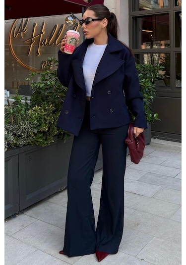 Lacivert Kısa Kaşe Kadın Kaban Mg2544 Lacivert