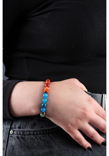 Ssilhoutte Doğaltaş Sertifikalı Yengeç Burcu Kadın Erkek Doğal Taş Bileklik 8mm Hediye Bileklik Çok Renkli