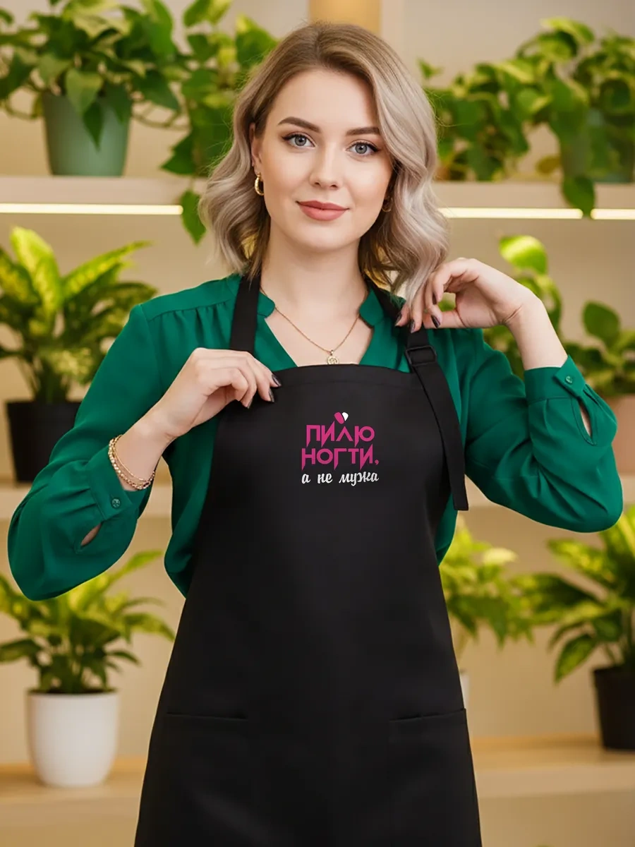 Vau Fartuk Manikür Ustası İçin Baskılı Önlük 170253738 Siyah