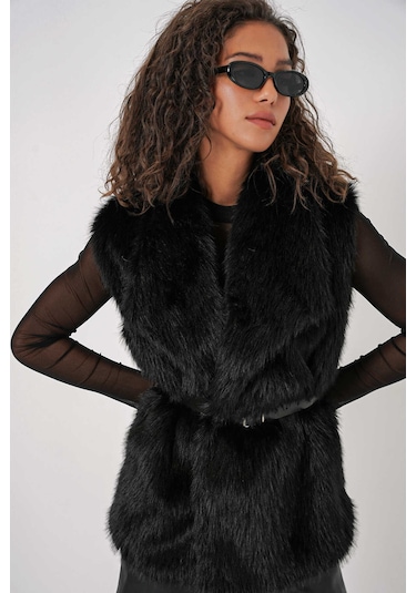 Gabria Kürklü Yelek Siyah