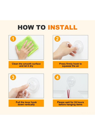 Fosenze Tekrarlı Kullanım Su Geçirmez Cam Paspaslı Kanca 4 Adet - 3 Kg Yüke Dayanır, Mutfak/banyo/ofis İçin Şeffaf