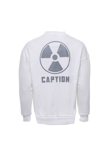 Beyaz Bisiklet Yaka Baskılı Erkek Sweatshirt - Wessi Siyah