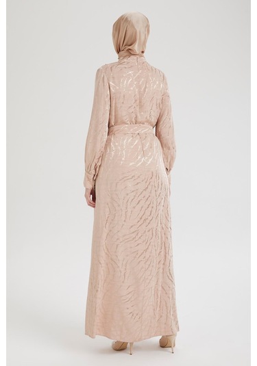 Armine Trend Beli Kuşaklı Dijital Baskılı Elbise-vizon-vizon 25yt920 Vizon-vizon