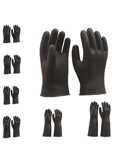 Homyl Uzun Sanayi Kauçuk Lateks Eldiven İş Siyah-31-cm