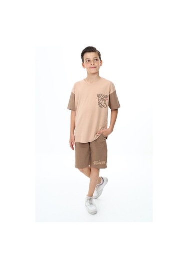Erkek Çocuk Msgm Baskılı Şortlu Takım-5877-Kahverengi
