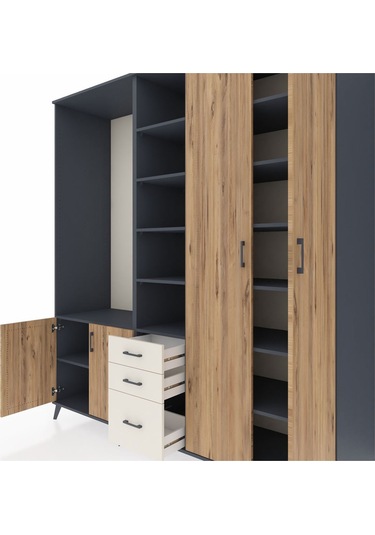 Kronos Dolap 13 Raflı 3 Çekmeceli 4 Kapaklı 220x59x243 Antrasit-çam/aytaşı Atlas Çam/aytası