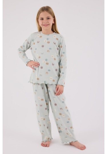 Rolypoly Kız Çocuk Uzun Kol Pijama Takım Açık Yeşil-1756 Yesil