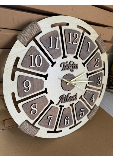 Kişiye Özel İsimli Ahşap Dekoratif Halatlı Duvar Saati ÇOk Renkli