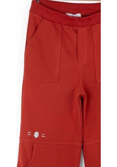 Kız Çocuk Pamuklu Bel Lastikli Cep Detaylı Bol Paça Eşofman Altı-14727 Kiremit