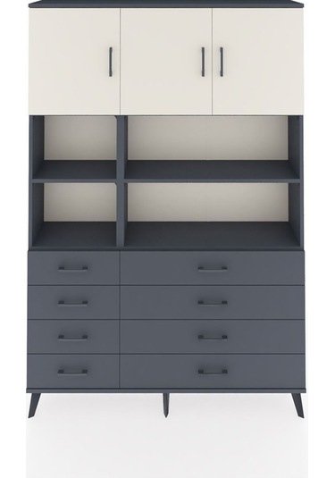 Arges Dolap 8 Raflı 8 Çekmeceli 3 Kapaklı 132x30x195 Antrasit-aytaşı/antrasit Aytası/antrasıt
