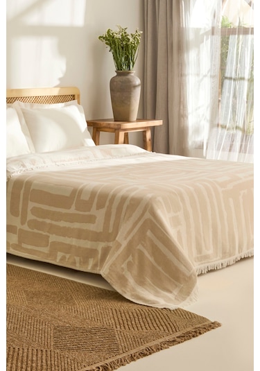 Kaşmir Home Mosy Çift Kişilik Jakar Muslin Pike Bej Bej