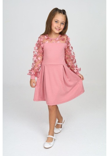 Tül Detaylı Siyah Elbise 2 Pembe