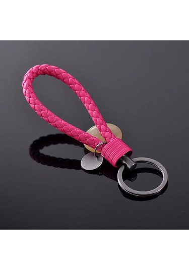 Stmanya El Yapımı Çelik Örgülü Halat Anahtarlık - Deri Anahtarlık & Bebek Kolye - Parti Hediyesi - Küçük Takırose Red