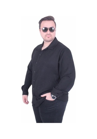 Starbattal Erkek Büyük Beden Uzun Kollu Gömlek 25727 Sıyah Siyah