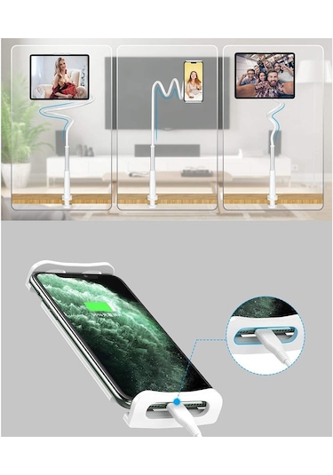 Tablet Akıllı Telefon Desteği Çift Kullanımlı Çevrimiçi Ipad Uyku Kolu İçin Ders Desteği 360 Döndürme Uyumlu 4-10,6 İnç - Gümüş Ve Beyaz