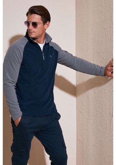 Buratti Slim Fit Yarım Fermuarlı Kışlık Şardonlu Erkek Polar 5906055 Lacivert