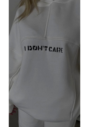 Reka Moda Nakış İşlemeli Üç İplik Sweat Takım- Beyaz Beyaz