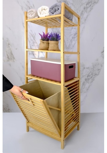 Digithome Bambu Kirli Sepetli 3 Raflı Çok Amaçlı Banyo Düzenleyici Çamaşır Sepeti Organizer Db-0002 Diğer