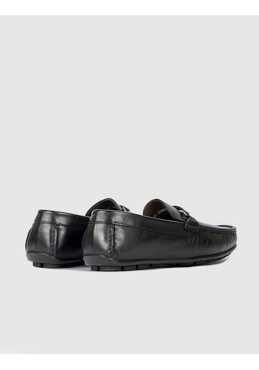 Toka Detaylı Hakiki Deri Siyah Erkek Loafer Siyah