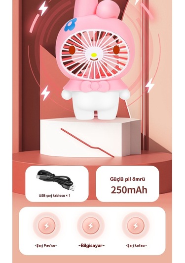 Aurora Çocuk El Masaüstübüyük Fanşarj Edilebilir Karikatür Fan Oyuncak Beyaz