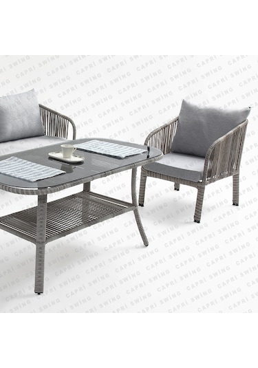 Capri Swing Artemis Üçlü Rattan Balkon Bahçe Takımı Gri