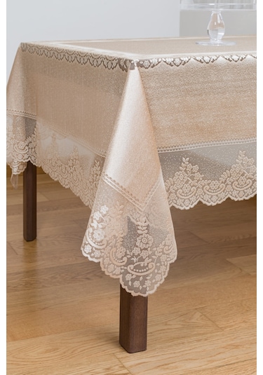 Çini Desenli Örme Leke Tutmaz Masa Örtüsü Sütlü Kahverengi