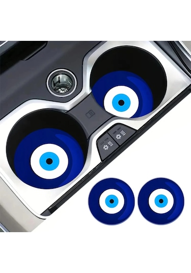 Liangmei 7 Cm Yemek Masası Bardak Altlığı Şeytan Gözü Araba Beyaz - Mavi