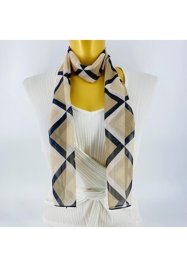 Tedz Collection Paredora Geometrik Desenli Kahve Krem Uzun Fular Çok Renkli