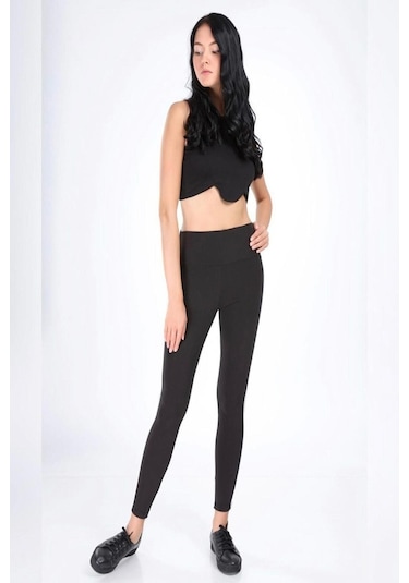 Incebelli Kadın Siyah Geniş Kemerli Çelik Örme Taytsiyahm Siyah