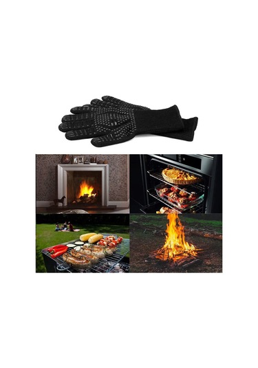 Jeemson Islakken Isı Dayanımı Düşer 1472 F'ye Kadar Dayanıklı, Kesilmeye Dayanıklı, El Ve Bilek Koruyucu, Esnek Parmaklı, Yıkama Makinesine Uygun Mangal/ Fırın Eldiveni Siyah