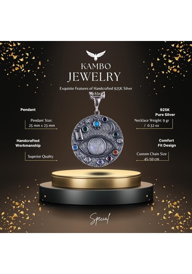 Gerçek Doğal Aytaşı Taşlı Kolye, Güneş Kolyesi, Sterlin Gümüş Takı Gümüş