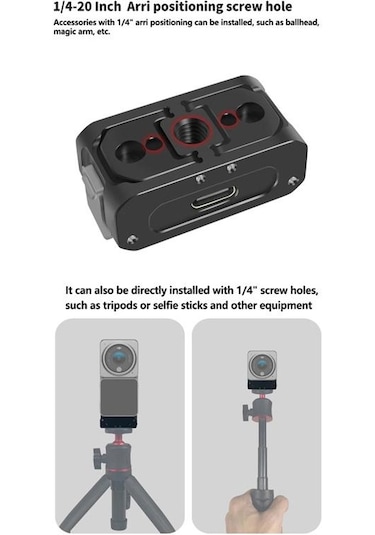 Djı Osmo Action 2 Kamera Manyetik Şarj Tabanı İçin 1/4 İnç Ve Arri Delikli, Özellik: Set A Siyah