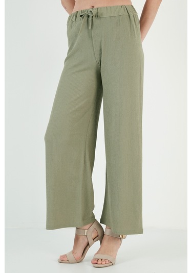 Lela Belden Bağlamalı Rahat Kesim Krinkıl Kuımaş Bayan Pantolon 5862061 Olive