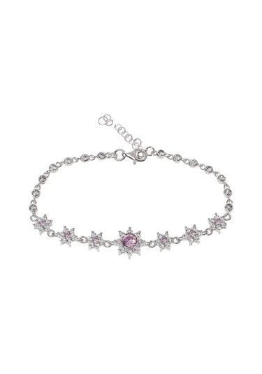 Pembe Zirkon Taşlı Çiçek Model 925 Ayar Gümüş Kadın Bileklik Gümüş