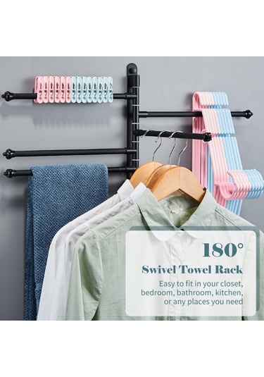 Mufunye 3 Kollu Dönebilir Çok Amaçlı Alüminyum Havlu Askısı - Delikli/deliksiz Montaj, 30cm Uzunluk, Siyah Renk Siyah