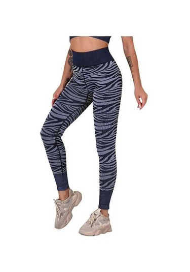 Fortunelane Kadınlar İçin Yüksek Bel Desenli Yoga Tayt, Spor Pantolon, Dar Kesimli Uzun Koyu Mavi Koyu Mavi