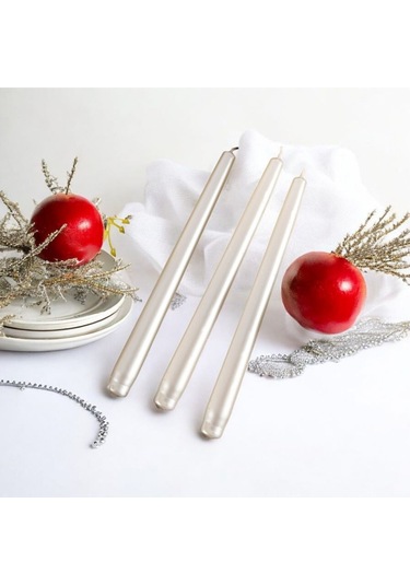 Denic 3 lü Metalik İnci Beyaz  Şamdan Mum