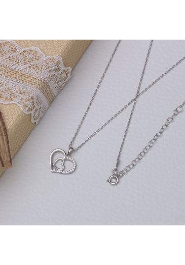 Kalp Zirkon Taşlı Model-4 925 Ayar Gümüş Kadın Kolye Gümüş