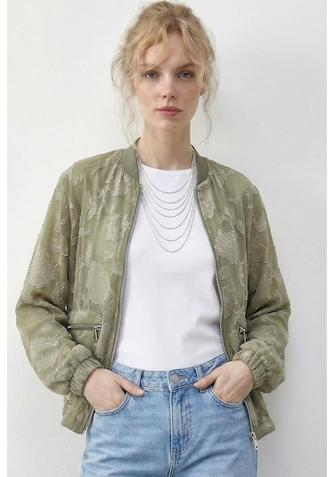 Shade Kadın Fermuarlı Şifon Empirme Oversize Ceket 2913 60286024 - Çağla Yeşili