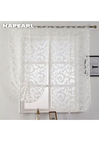 Krem 1 Pc Napearl Avrupa Tarzı Moda Çiçek Pencere Ev Mutfak Jakarlı Kumaş Tül Perde 1pc W80cm X L220cm Krem